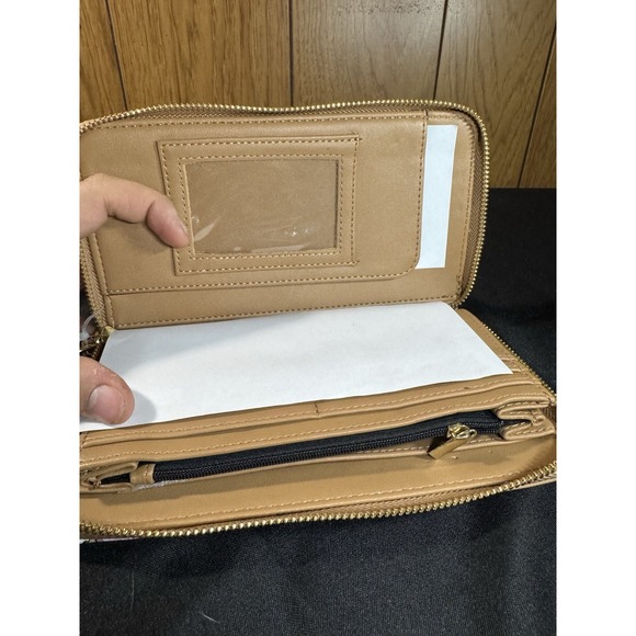 NWT $58 BETSEY JOHNSON Zip Around Skull Cowboy Wristlet Wallet Tan Pink Western